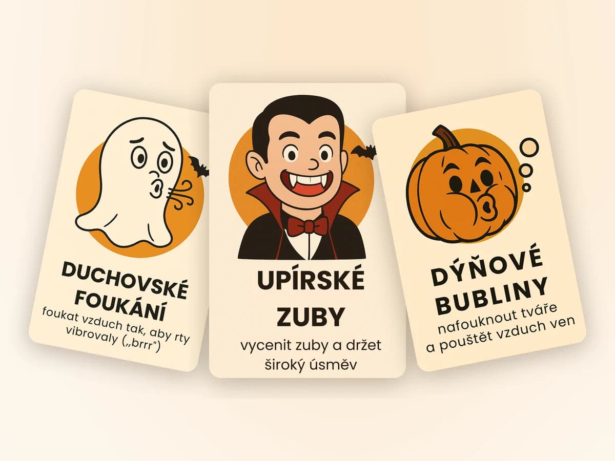 Halloween — 25 oromotorických kartiček pro děti | cvičení mluvidel hrou
