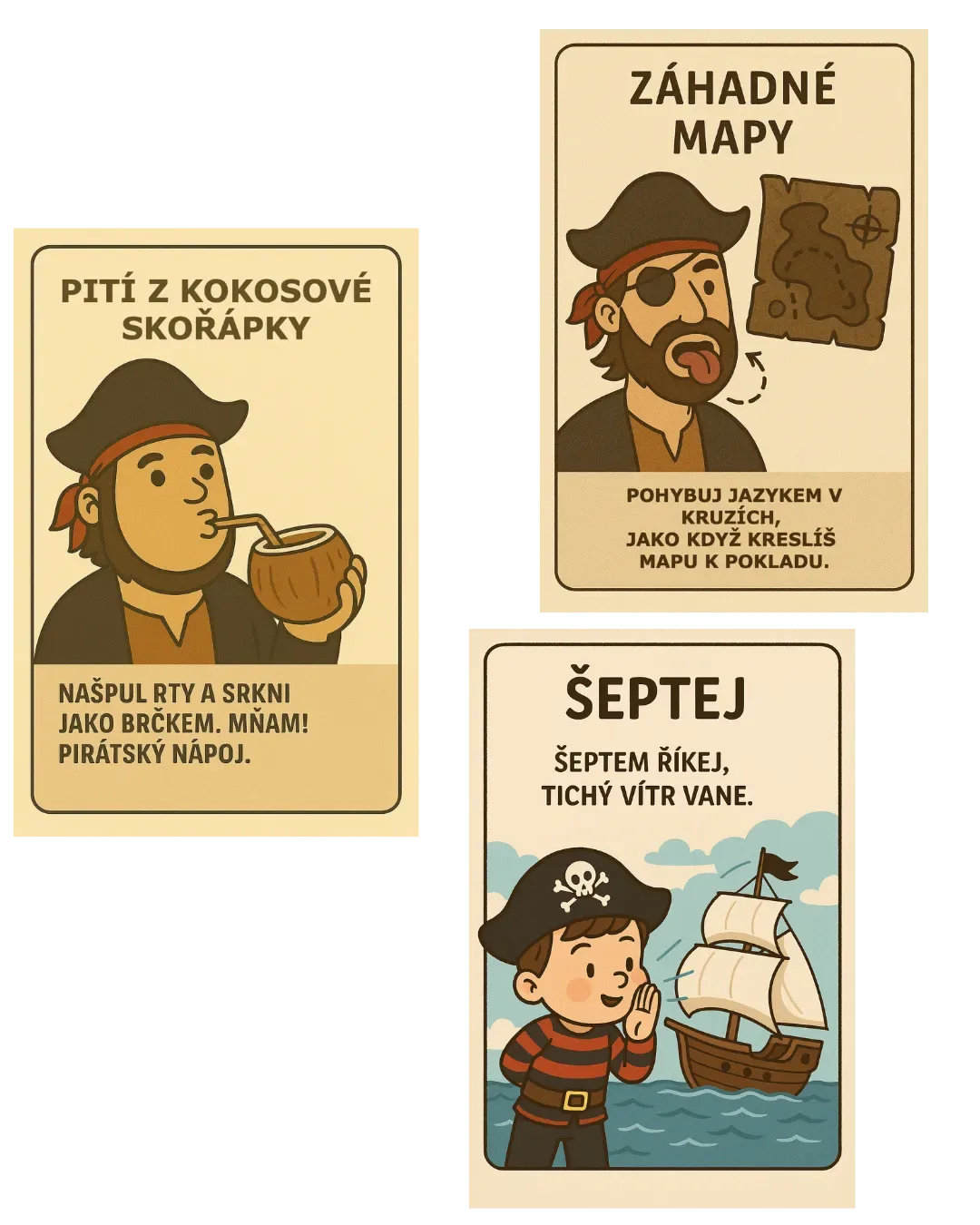 Piráti — oromotorické kartičky pro děti | cvičení jazýčku jako pirátské dobrodružství