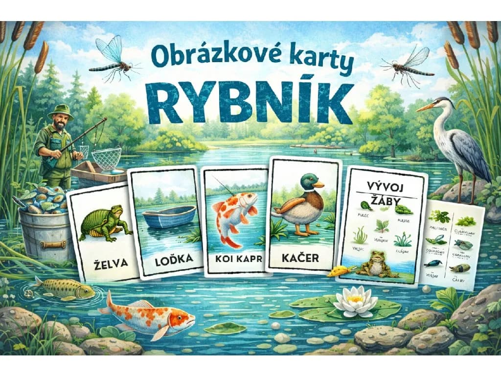 Obrázkové karty U rybníka pro děti — logopedické karty pro rozvoj řeči