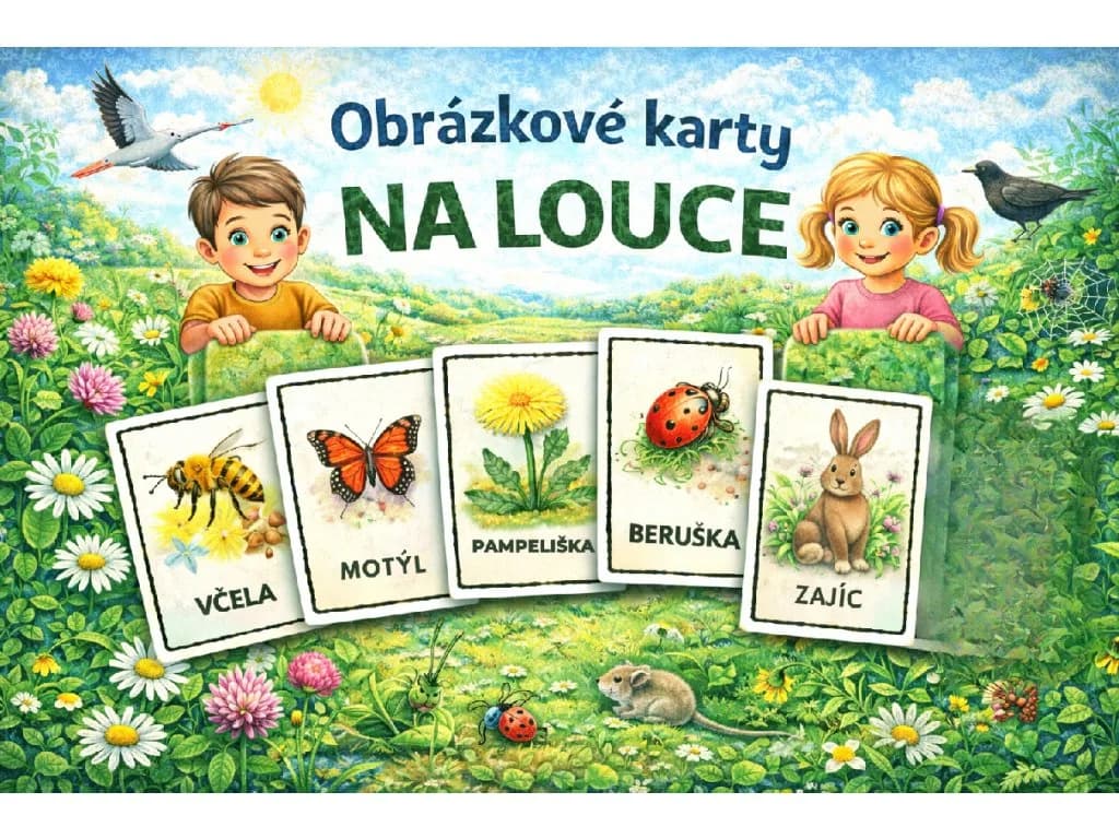 Obrázkové karty Na louce pro děti — logopedické karty pro rozvoj řeči